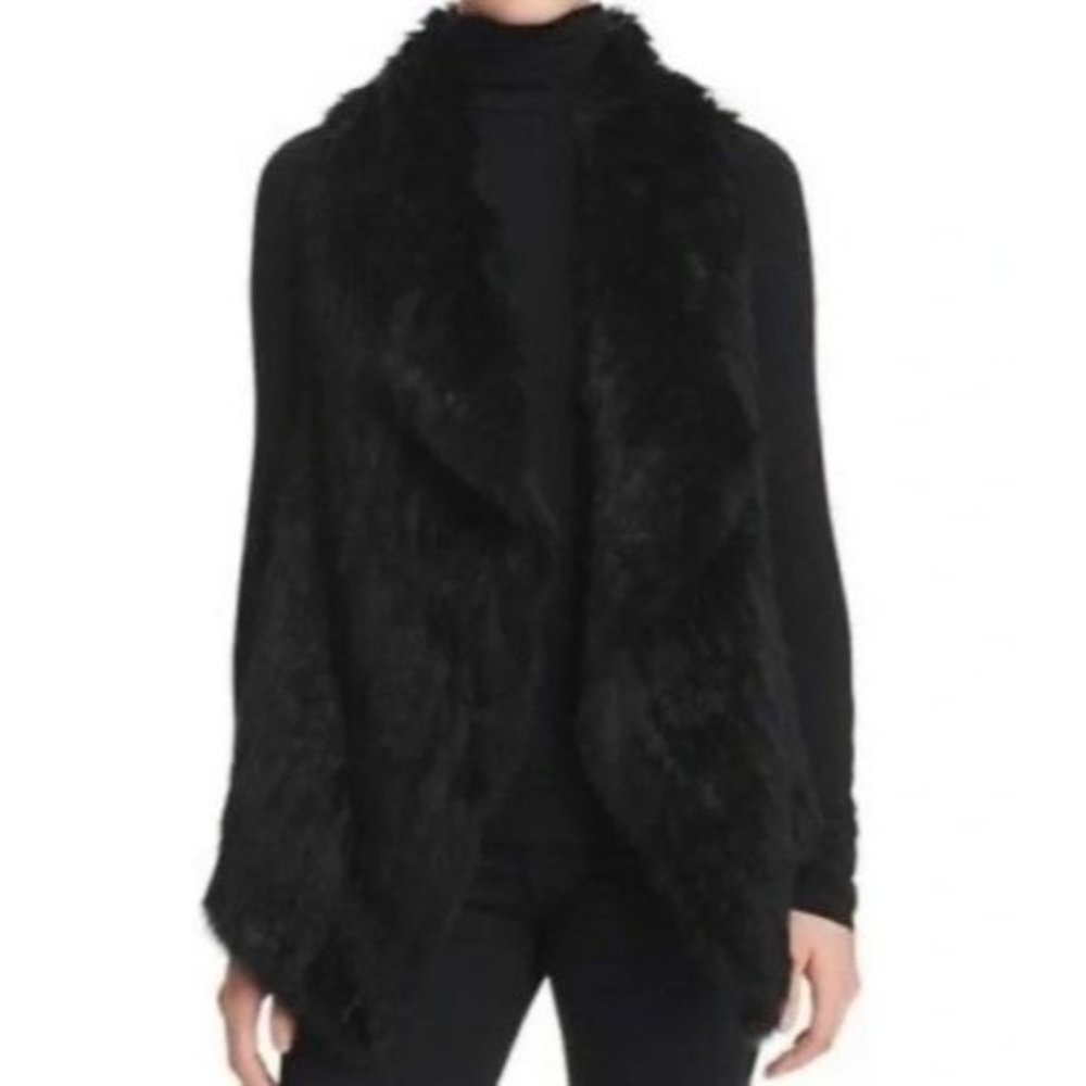 Black rabbit fur and cashmere vest, women's size M